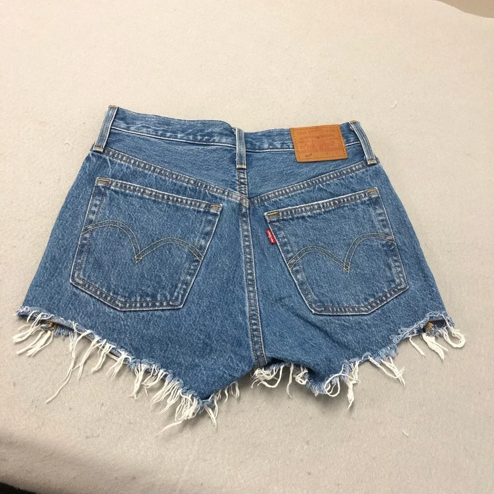 Levi 501 Cut Off Jean Shorts Womens 25 0 Blue Denim Distressed Mid Rise Festival